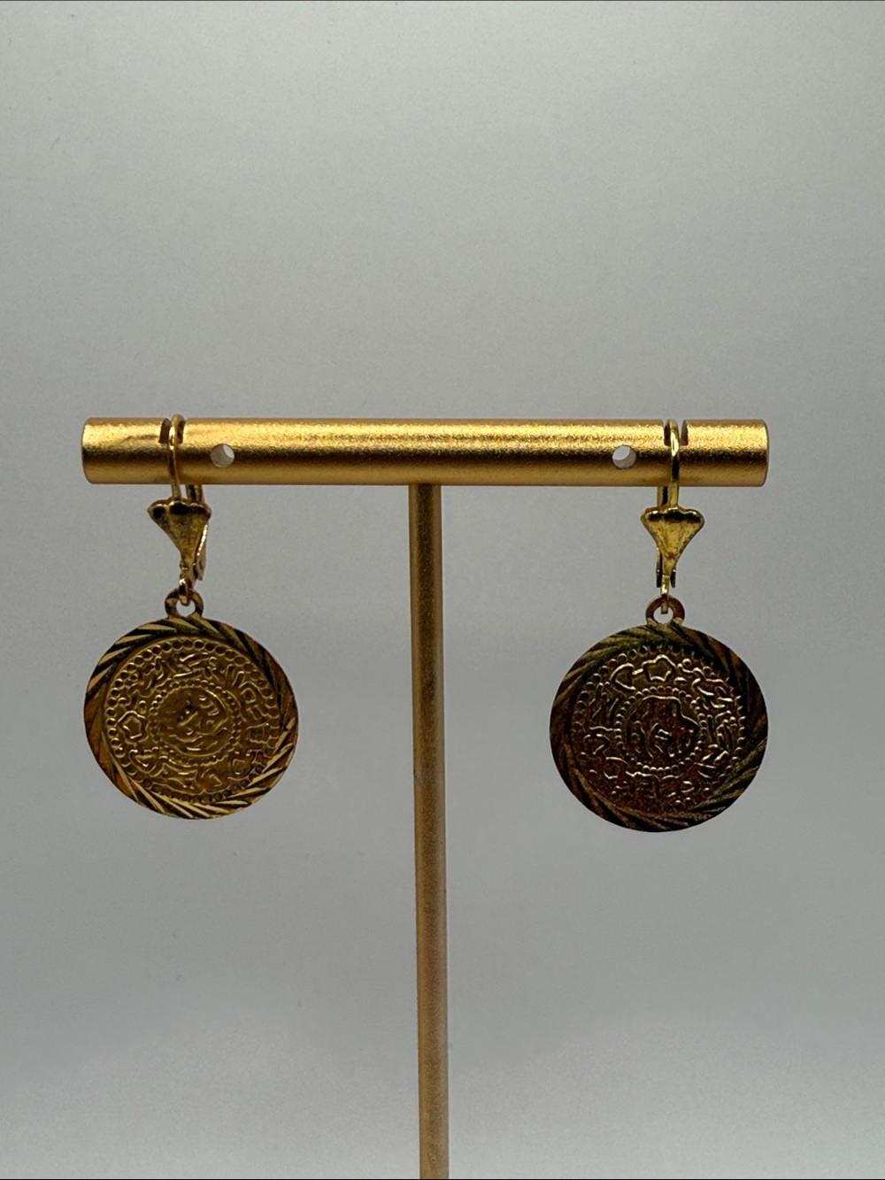 Vintage Gold Tone Dangle Drop Coin Statement Earrings